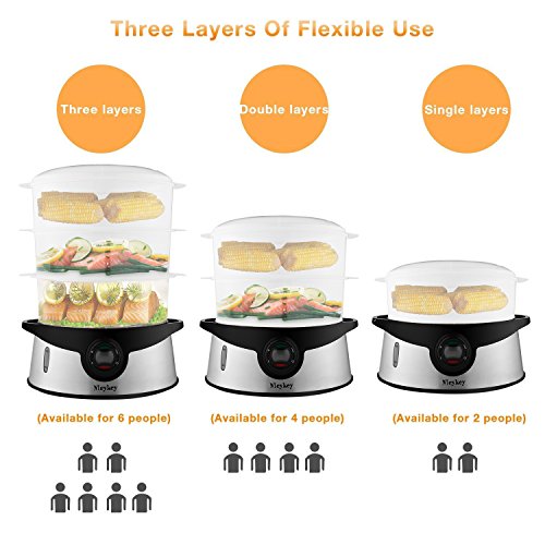 9.5 Quart Food Steamer BPA Free, 3 Tier Stackable Baskets Vegetable Steamer with Rice and Grains Tray, Electric Steamer 800W Fast Heat up - Thumbnail 7