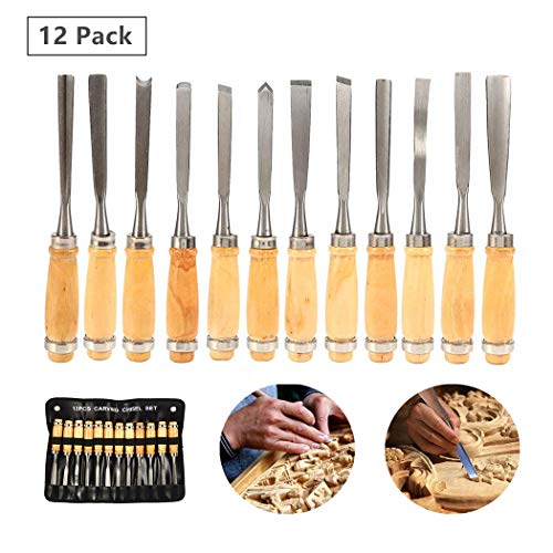 Lehom Wood Carving Tools Set of 12 Full Size Wood Chisel Tool Wood Hand Carving Gouge Set Carbon Steel Sculpting Chisels with Canvas Case for Beginners Hobbyists