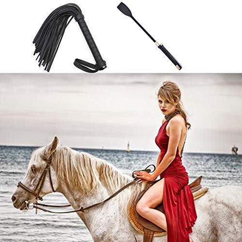 DoubleWood 18" Riding Crop Jump Bat and Faux Leather Short Horse Riding Crop,Premium Quality Crops,Equestrianism Horse Crop,Black