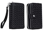 iPhone 6 6S Wallet Case -Egrace Purse Case PU Leather Woven Zipper Case Protective Detachable TPU Shell Magnetic Slim Cover Card Holder Wrist Strap for iPhone 6 6s(4.7) (2015) (Woven Black)