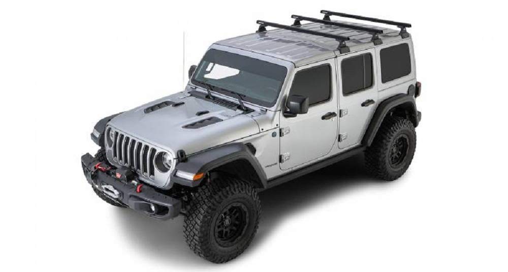 Rhino Rack 2018-2020 Compatible with Jeep Wrangler JL 4dr SUV Hard Top Heavy Duty RLT600 Black 3 Bar Backbone Roof Rack JB0885