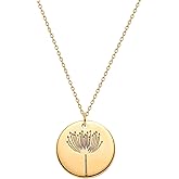 MYEARS Women Birth Flower Necklace Gold Coin Engraved Disc 12 Month Flower Bouquet Pendant 14K Gold Plated Dainty Chain Personalized Floral Jewelry Birthday Gift