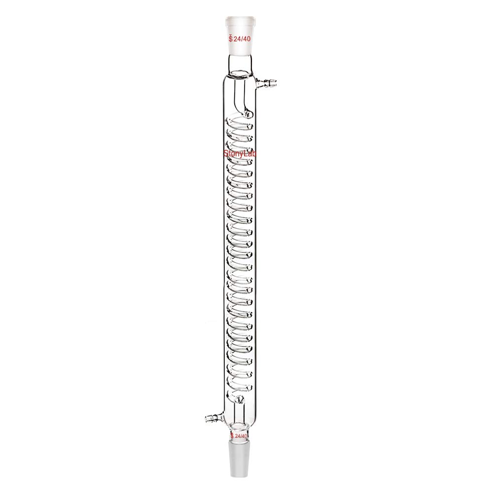 StonyLab Borosilicate Glass Graham Condenser with 24/40 Joint 400 mm Jacket Length Lab Glass Condenser
