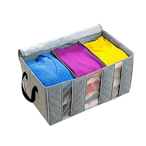 65L Foldable Storage Bag Clothes Blanket Closet Sweater Organizer Box Anti-bacterial Breathable Bamboo Charcoal Grey