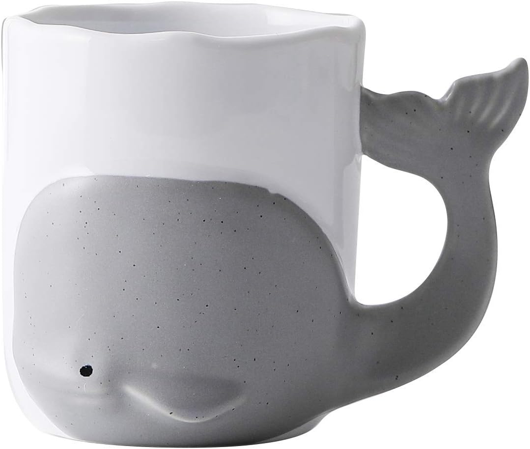 Whale Mug Novelty Whale Coffee Cup Cute Ceramic Coffee Mug Toshine 3D Handcraft Cartoon Whale Cup Creative Breakfast Milk Cup for Kids Children Milk Coffee Water Hot Cold Beverages Drinks Cup 11 oz