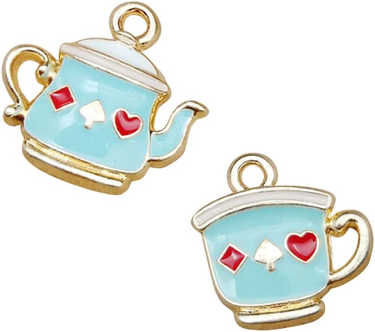 M349-E 8pcs Little Teapot and Teacup Bracelet Charms Pendants Wholesale (Blue)