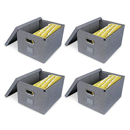 ATBAY File Storage Box Collapsible Large Capacity Office File Organizer for Letter/Legal Size Hanging File Folder Box, Gray 4Pack