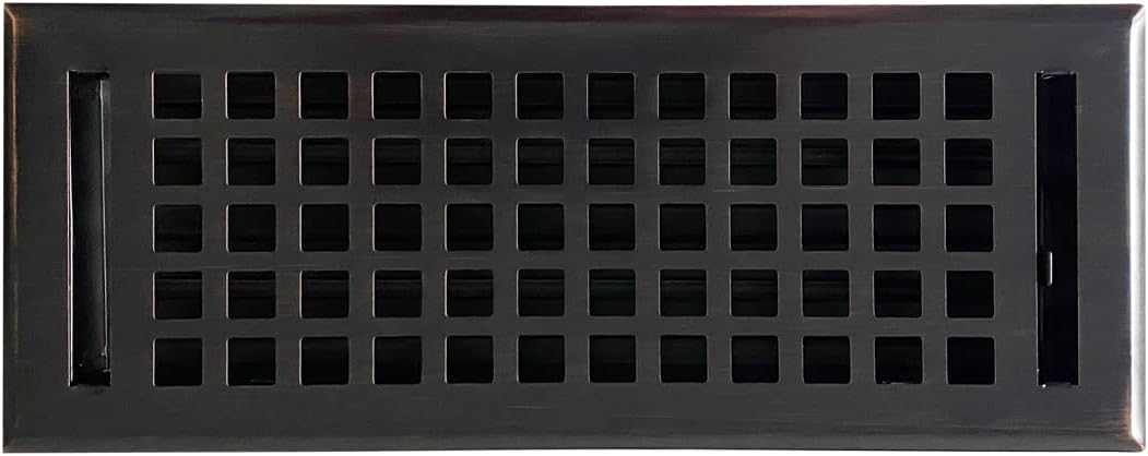 Registers, Grilles & Vents - Empire Register Co, Vent Cover - 4x12 inch, Square Design, Oil Rubbed Bronze Finish, Heavy Duty Floor Vent Covers, Metal Damper Attached. Vent Covers for Home Floor only.