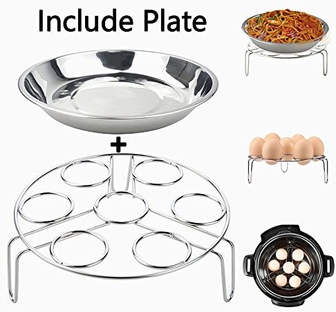 Stainless Steel Egg Steamer Rack, for Instant Pot and Pressure Cooker Accessories, Vegetable Steam Rack Stand, Include Stainless Steel 6.5inch Round Dish Plate