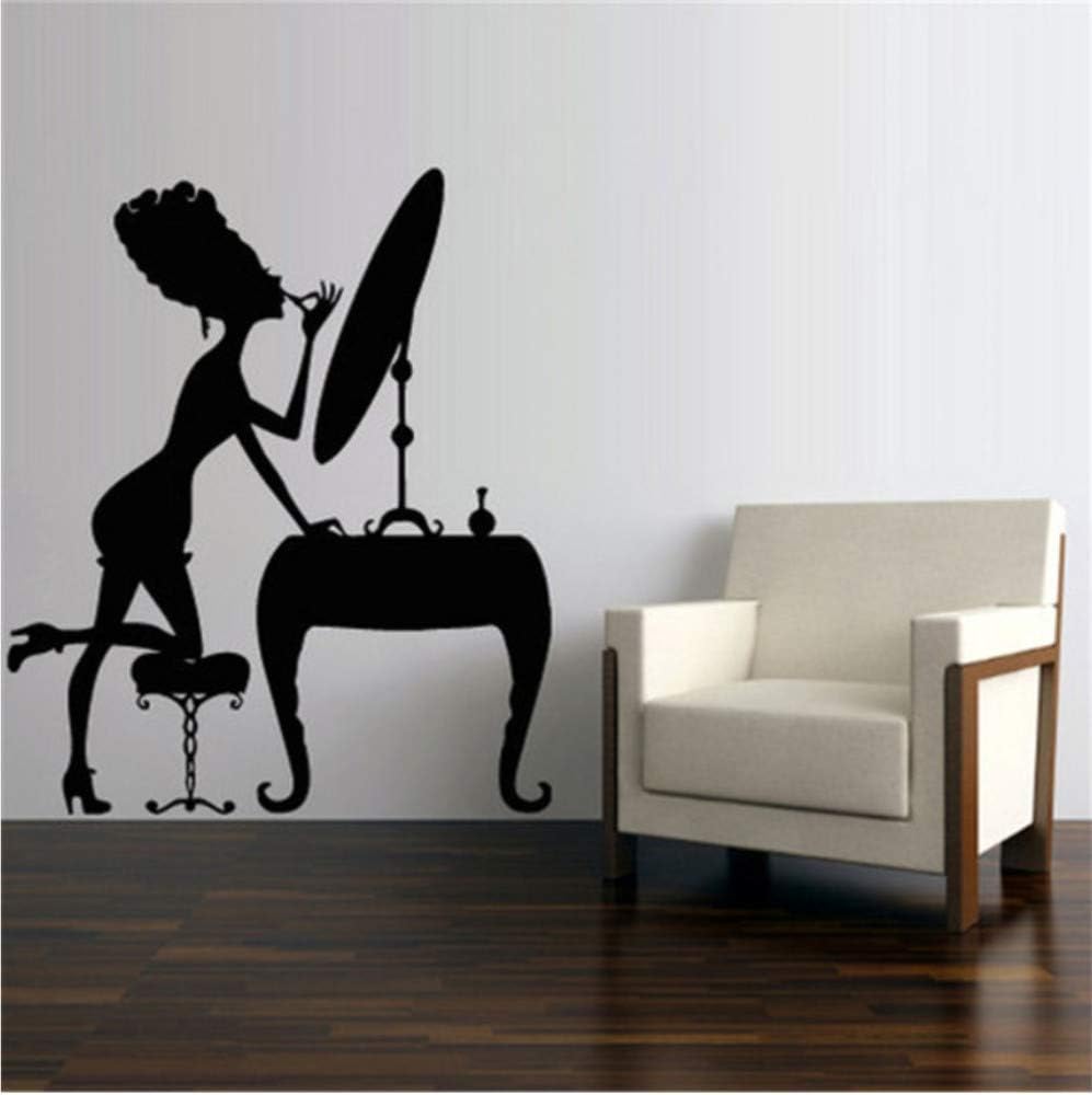 Qqasd Make Up Girl Wall Decal Mirror Chair Sexy Woman Vinyl Wall Stickers Removable Beauty Salon Cosmetic Graphics Home Decor 49x57cm