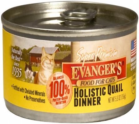 Evanger's Super Holistic Quail Dinner for Cats – 24 Count, 5.5 oz Each – Grain & Gluten Free, Chelated Minerals, Exotic Protein, Hypoallergenic, Loaf Style
