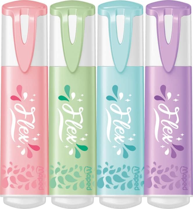 - 4 Surligneurs FLEX Pastel - Pointe Biseautée et Flexible