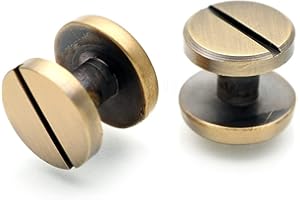 CRAFTMEMORE 11mm Chicago Screw Rivets Flat Cap Screw Posts Stud for Bags Belts Leather Strap 6 Pack (Brushed Brass)