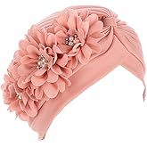 YYAOJHAO Women Flower Turban Hats - Ruffle Pre Tied Headwrap Caps Chemo Beanies Hijab Headscarf for Cancer Patient Hair Loss