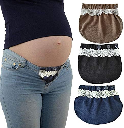 Adjustable Elastic Waistband, Trousers and Skirt Adjustment Belt Pregnant Women Pregnancy Headband 3 Pieces (Blue, Black, Khaki)