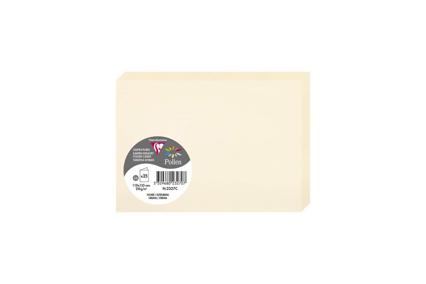Clairefontaine 2327C Pack of 25 Double Cards Format C6 11x15,5cm 210gsm Cream colour Invitation Correspondence Cards Pollen range Smooth Premium Paper
