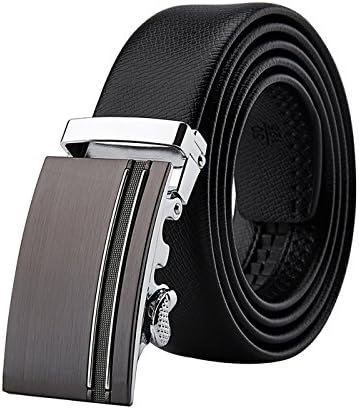 Men's Leather Dress Ratchet Belt With Automatic Slide Buckle ( Brown,Black) (AS30-black)