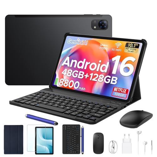Easerush P10PRO Tablet 10 Inch 120Hz – Tablet with Keyboard and Pen, Black | 48GB+128GB/2TB Android Tablet 16 & T7250 Octa-Core, 8800mAh, Gemini AI & Widevine L1, 13MP+5MP, Headphones 0.08 inch