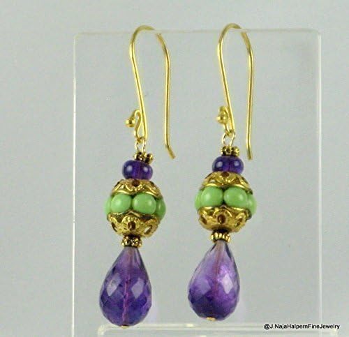Amethyst Gemstone Earrings with Unique Antique Beads and 14K Gold fill 2 inches long. Optional Earring Necklace Set with Jade Necklace ASIN: B016BG0ADI. choose design A or B
