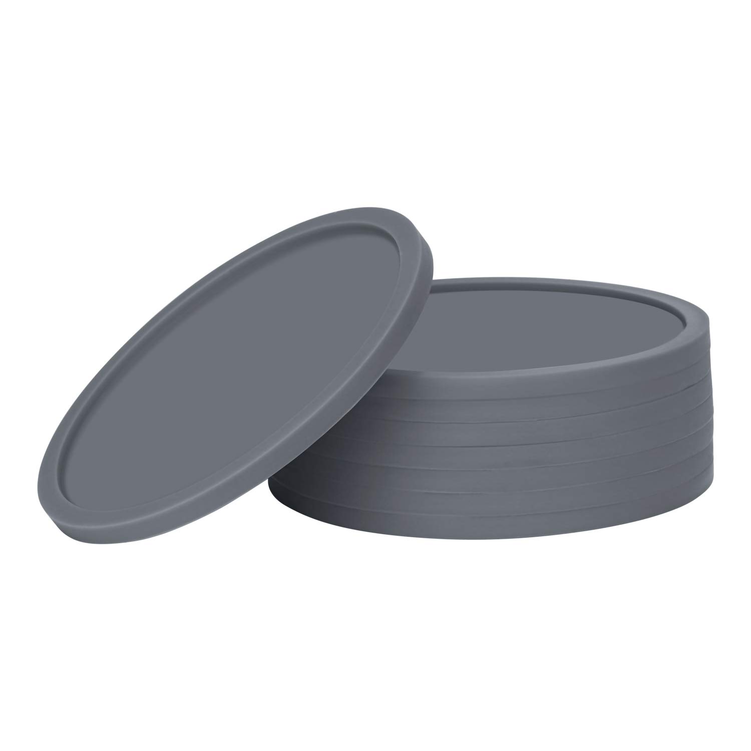 BeHomeArmor Silicone Coasters Set of 8 - Tabletop Protection for Any Table Type, Perfect Soft Coaster Fits Any Size of Drinking Glasses (Gray)