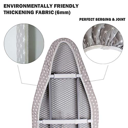 Ironing Board Cover and Pad Thick Standard Size 15" x 54",Elastic Edges and 4 Adjustable Fasteners Make Cotton Ironing Board Padded Cover Surface Smoother,1 Large Protective Scorch Mesh Cloth(Gray)