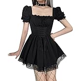 IKADEX Women Gothic Dress Vintage Lace Grunge Punk Goth Dresses Casual Cosplay Party Cocktail