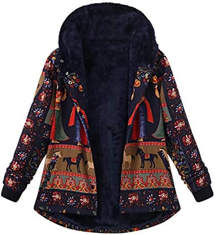 Women's Hooded Jacket Coats Plus Size Vintage Boho Winter Warm Faux Furry Parka Cardigans for Ladies Teen Girls Casual Tunic Pullover Sweatshirts Hoodies Jumpers Outwear Overcoats Knitwear