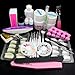23 in 1 Combo Set Professional DIY Nail Art Decorations Kit Brush Buffer Cuticle Revitalizer Oil Pen Tools Natural White Nail Tips Rhinestones Pearls Cutter Sanding Files Forms Glue UV Gel Set 26