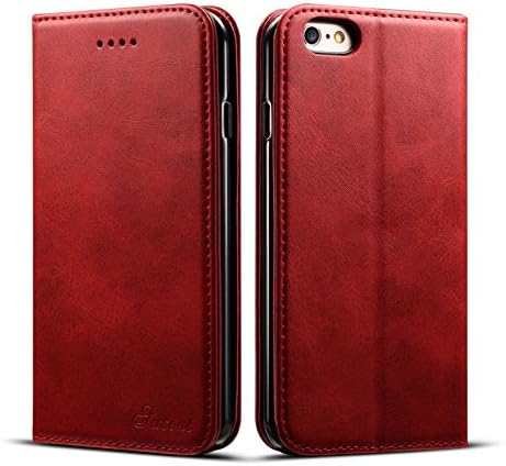 Phone 6s Case, iPhone 6 leather Case, Luxury Wallet Phone Case credit card/ID Holder, Kickstand Protective Folio magnetic Flip Cover,Gift Box (red)