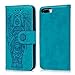 Compatible with iPhone 8 Plus Case, iPhone 7 Plus Case PU Leather Wallet Case Oil Wax Embossed Elephant TPU Inner Detachable Magnetic Credit Card Holders for iPhone 7 Plus & iPhone 8 Plus Blue