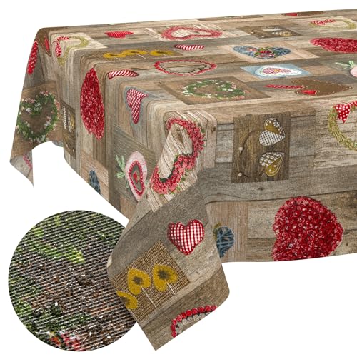 ANRO Tablecloth Washable Hearts Rectangular 350 x 140 cm - Water-Repellent Indoor Outdoor Lotus Effect Cut Edge
