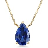 Gem Stone King 14K Yellow Gold Blue Created Sapphire Pendant Necklace for Women | 2.55 Cttw | Gemstone September Birthstone | Pear Shape 9X6MM | With 18 Inch Chain