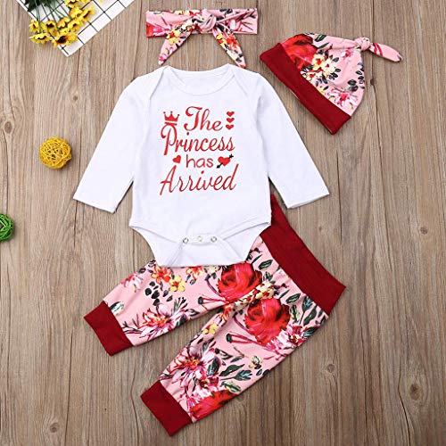 Little Story Children's Long-Sleeved Valentine's Day Floral Print Hakama Climbing Suit Package Fart + Trousers + hat + Red