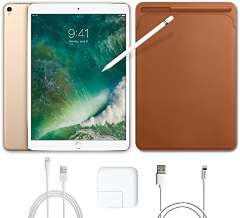 2017 New IPad Pro Bundle (4 Items): Apple 10.5 inch iPad Pro with Wi-Fi 512 GB Gold, Leather Sleeve Saddle Brown, Apple Pencil and Mytrix USB Apple Lightning Cable