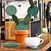 6-Piece Green Coaster Set with Flower Pot Shaped Holder