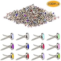 Yexpress 200 Pieces 8 x 15mm Mixed Colors Rhinestone Mini Brads Round Paper Fasteners Brass Pastel Metal Brads for Scrapbooking Crafts DIY Paper