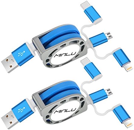 Retractable Cable, Minlu 2pack 3.3ft 3-in-1 retractable USB charging cable fast data sync cord , Type C/Lightning/ Micro USB cable for iPhone 7 7Plus 6s 6sPlus 6 6Plus, Samsung Galaxy, LG, HTC …