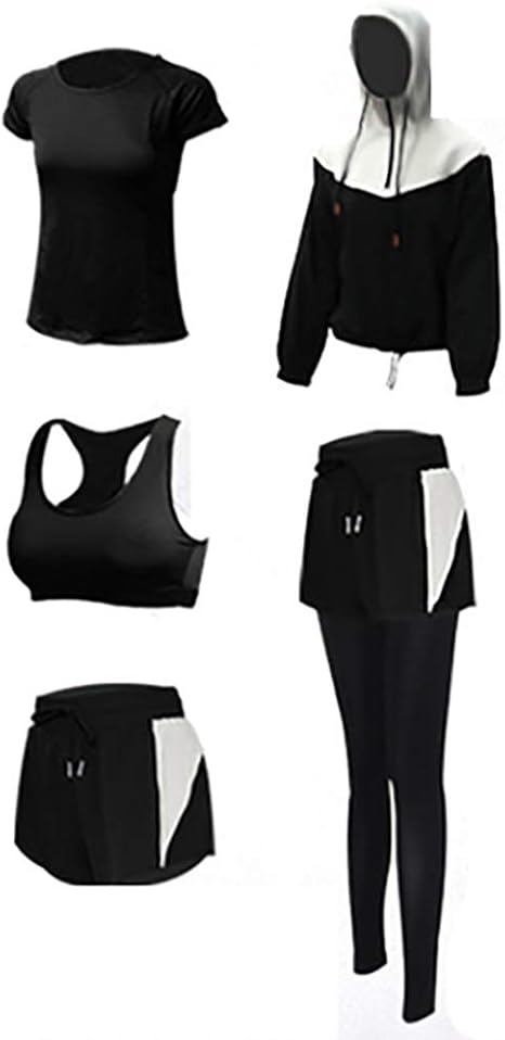 Amazon Co Jp ヨガ服 レディース 迅速な乾燥服の職業上のファッションヨガの服五片の女性ジム スポーツヨガジム用 色 Black Size Xl ホーム キッチン