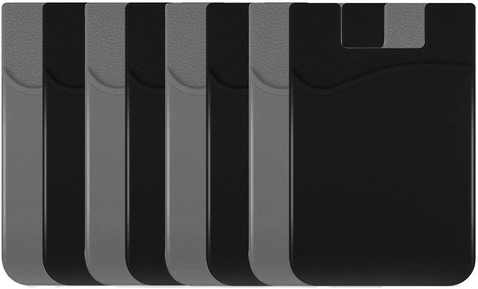Cellphone Card Holder Back Wallet, JINYEXUAN 8 pcs Colorful Silicone 3M Adhesive Stick-on Credit Card ID Card Keeper with（Black 、Grey）