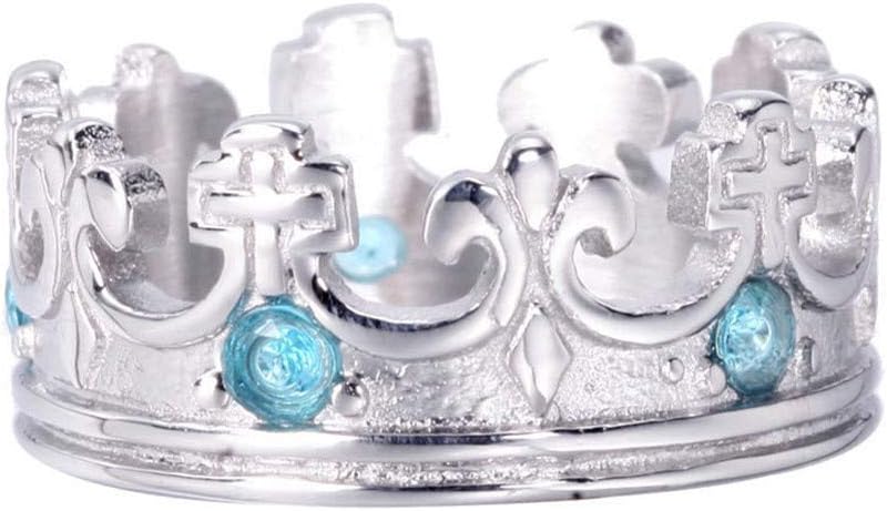 Oakky Men's Women's Stainless Steel Retro Royal King Crown Red Gemstone Inlaid Domineering Ring