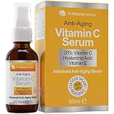 20% Vitamin C Serum - 60 ml / 2 oz Made in Canada - Certified Organic + 11% Hyaluronic Acid + Vitamin E Moisturizer + Collagen Boost - Reverse Skin Aging, Remove Sun Spots, Wrinkles and Dark Circles, Excellent for Sensitive Skin + Includes Pump & Dro