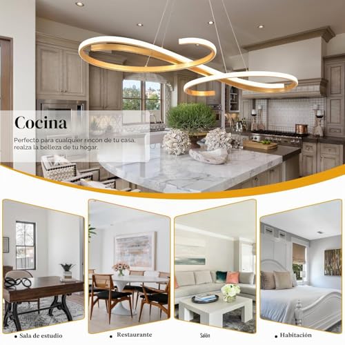 Gold LED Pendant Lamp for Dining Table, Modern Dimmable Dining Table Lamp, 100 cm Long LED Pendant Lamp, Modern Pendant Lamp with Remote Control, Adjustable Height