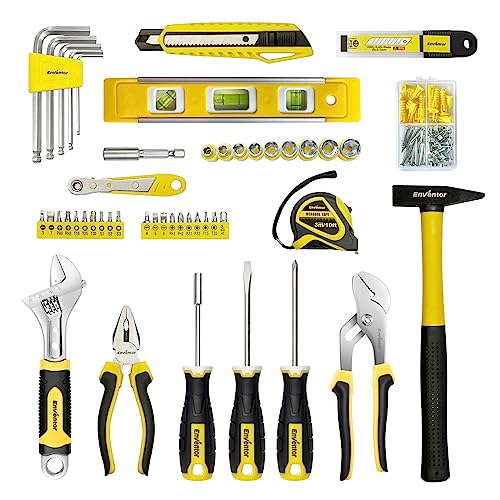 ENVENTOR Tool Box, 158 Piece Complete Tool Case, Tool Box with Screwdriver Set, Hammer, Pliers and Ratchet Socket, DIY, Garage, Car Tool Box