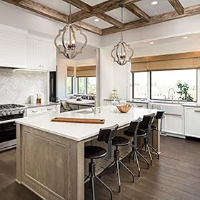 LOG BARN Large Farmhouse Chandelier Handmade Wood 4 Lights Fixtures Hanging for Dining, Bedrooms, Living Rooms and… 519KwhV%2BXYL