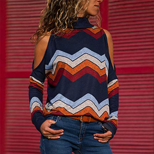 Respctful ♪☆ Women's Fashion Geometric Floral Print Pullover Cold Shoulder Blouse High Neck Shirt Casual Tops - Thumbnail 3