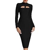 Whoinshop Women's Cut Out Long Sleeve Party Bandage Dress Clubwear Midi