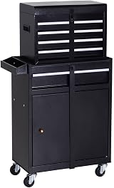 DURHAND Tool Chest 2 in 1 Metal Cabinet 5 Drawers Pegboard Wheels 60x28x104.5cm view 1