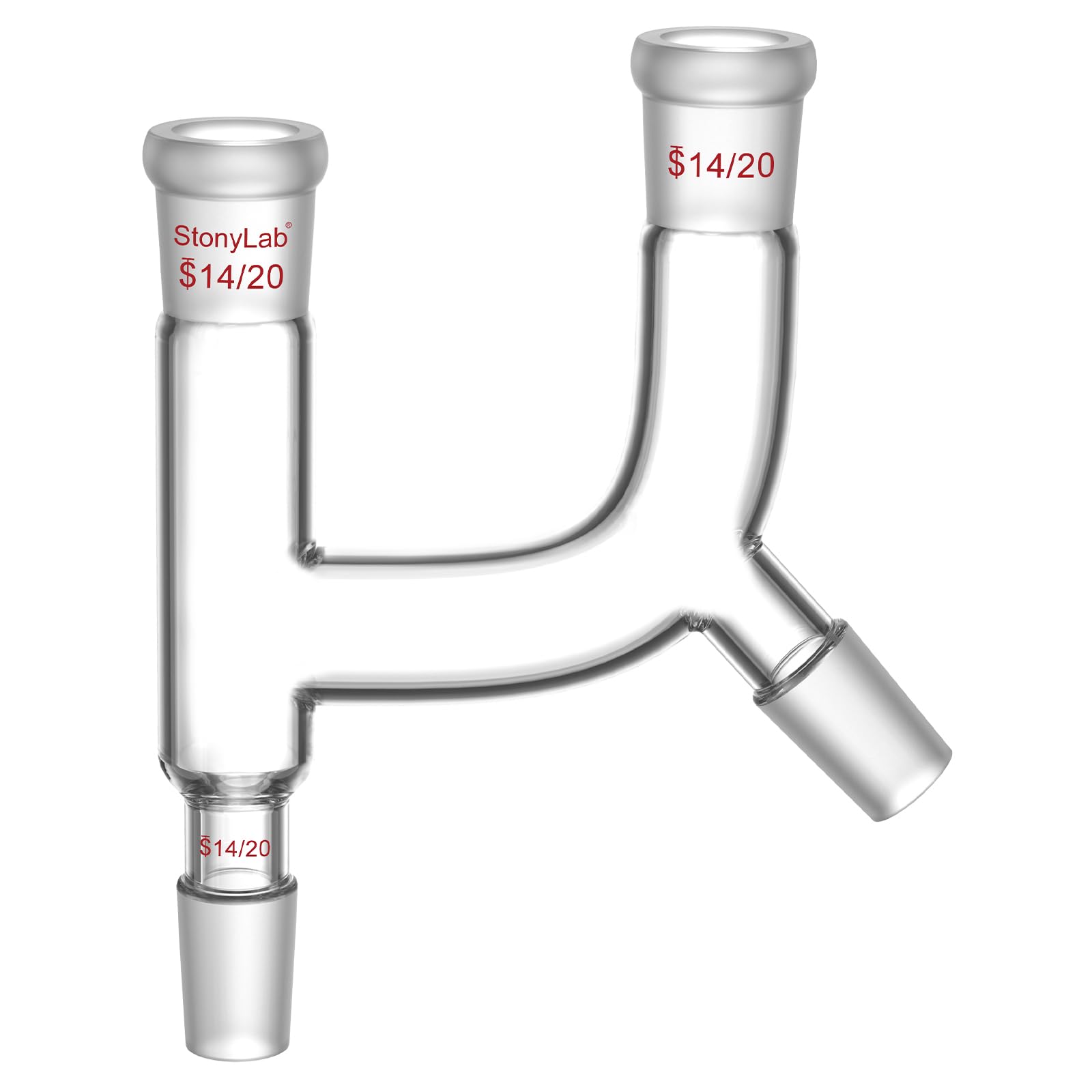 stonylab Borosilicate Glass Claisen Adapter, Four 14/20 Joints Claisen Distillation Adapter for Laboratory