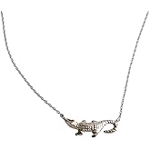 Emma's Gems Dainty Realistic Alligator Necklace, 18K Gold Dipped Crocodile, Reptile Silver Charm, Concert, Minimalist University Gift
