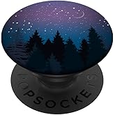 Blue Purple Galaxy Moon and Stars Forest for Girl Boys Black PopSockets Adhesive PopGrip